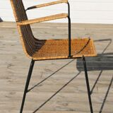 Rattan and steel armchair