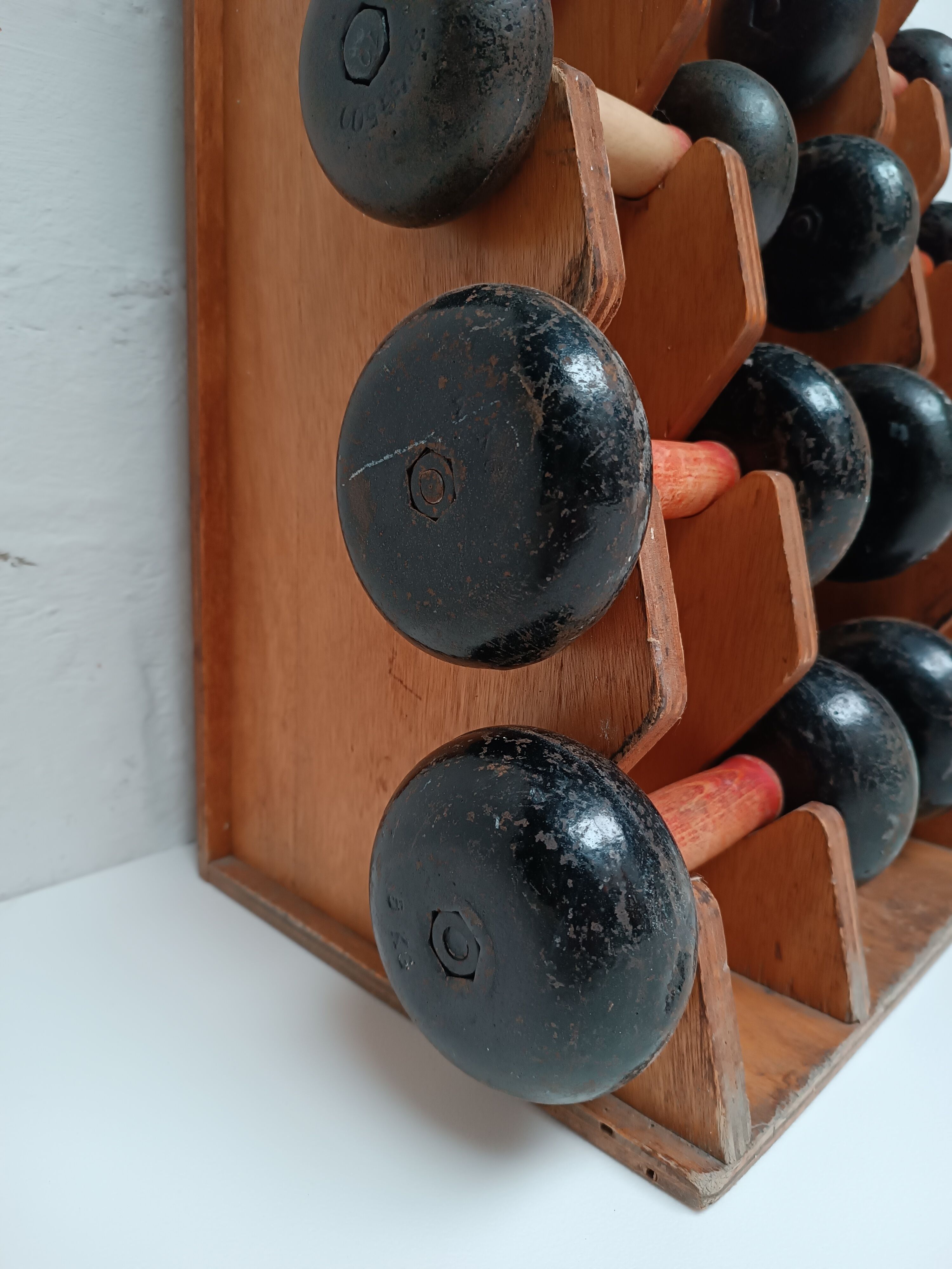 60s dumbbell wall display