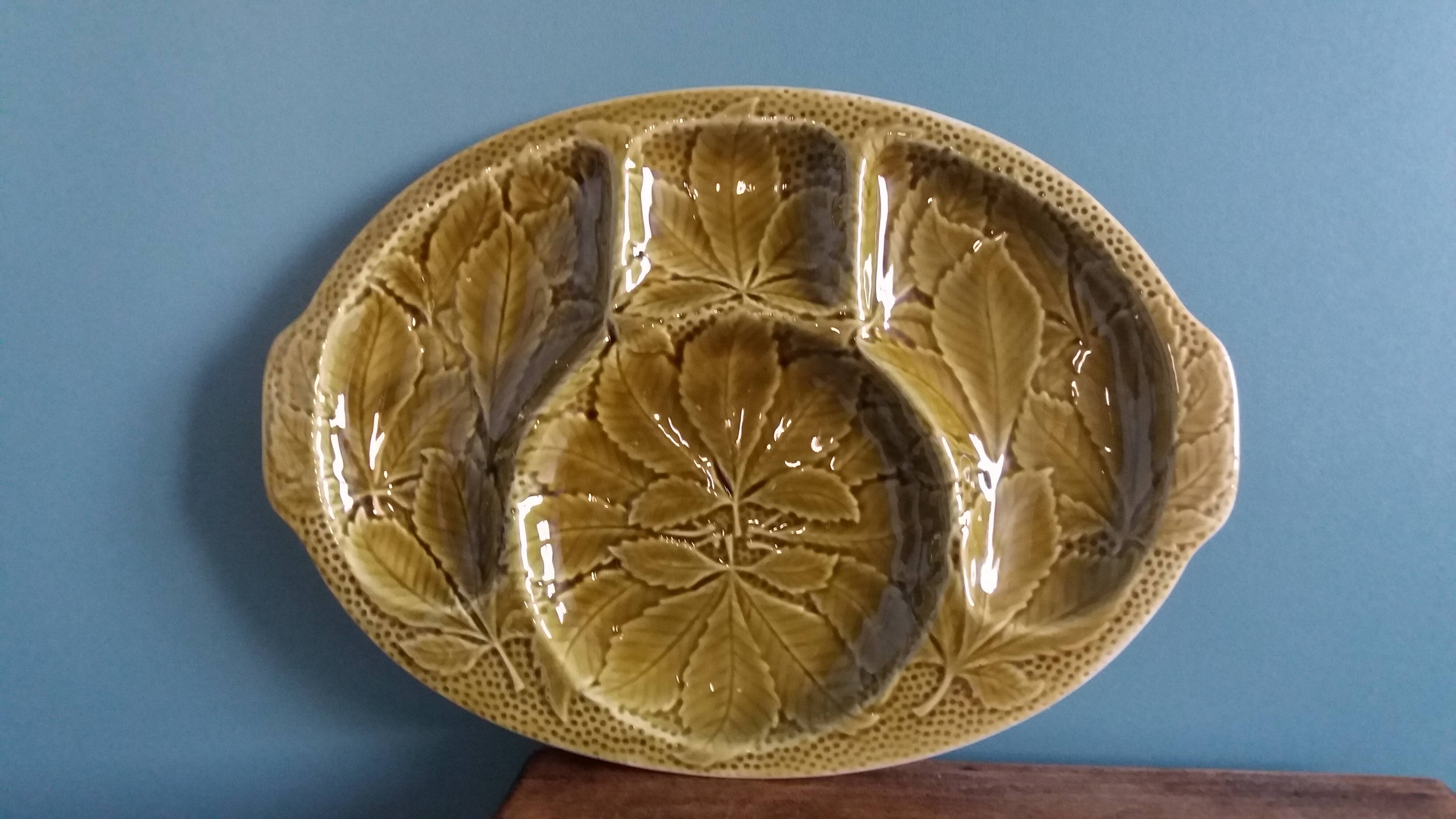 Gien platter, compartmentalized earthenware appetizer serving tray