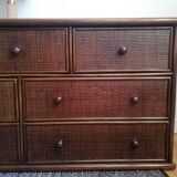 Chest of drawers braided rattan and wood