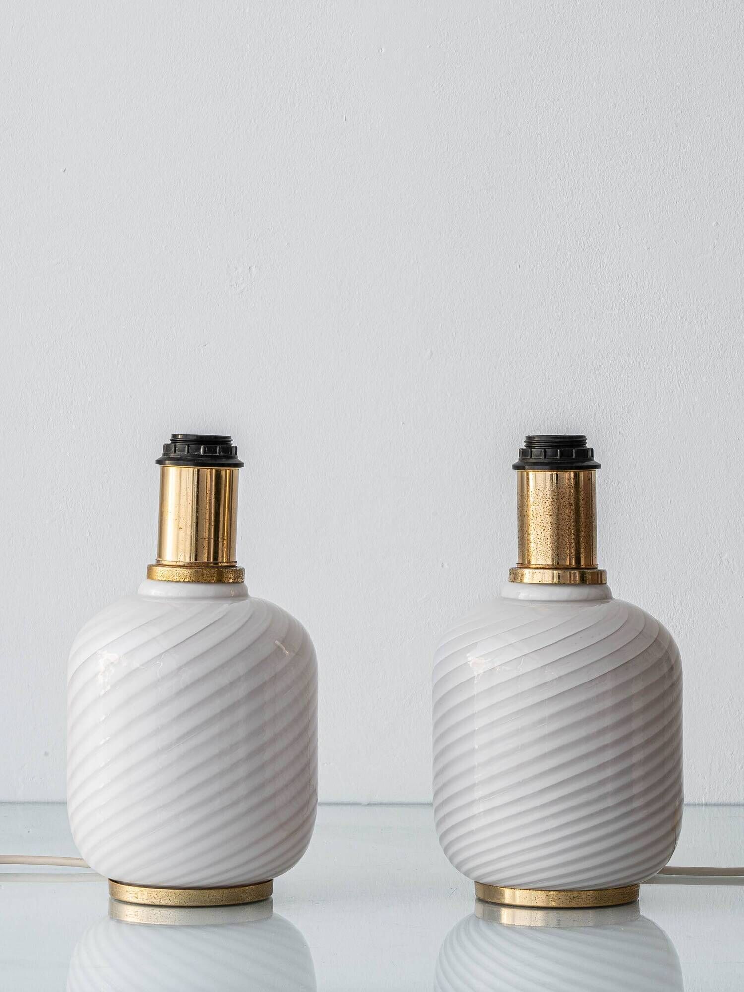 Murano Glass Table Lamps from the 1970s, White Opaline and Brass