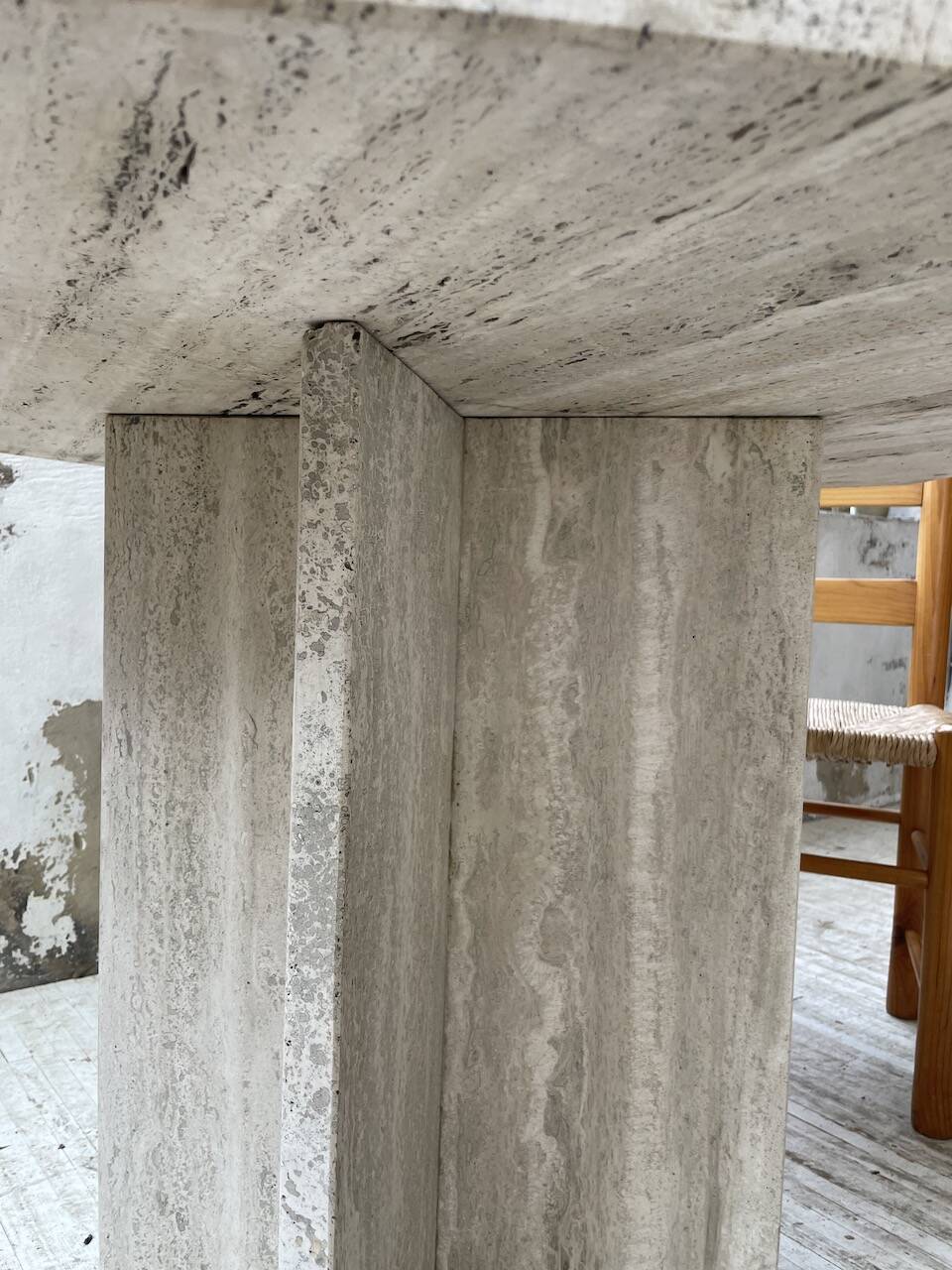 Octagonal travertine coffee table
