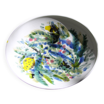 Decorated white earthenware fruit bowl