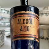 Flacon d'apothicaire alcool à 90° en verre bleu