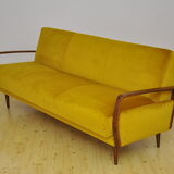 Velvet Daybed Sofa with fold-out function, 1950s