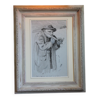 Antique early 20th century pen and ink sketch. Monogrammed