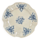Old Gien plate with carved edges featuring doves and blue flowers, circa 1920-1930.