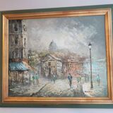 Description superb painting representing the place du tertre in Paris signed caroline burnett