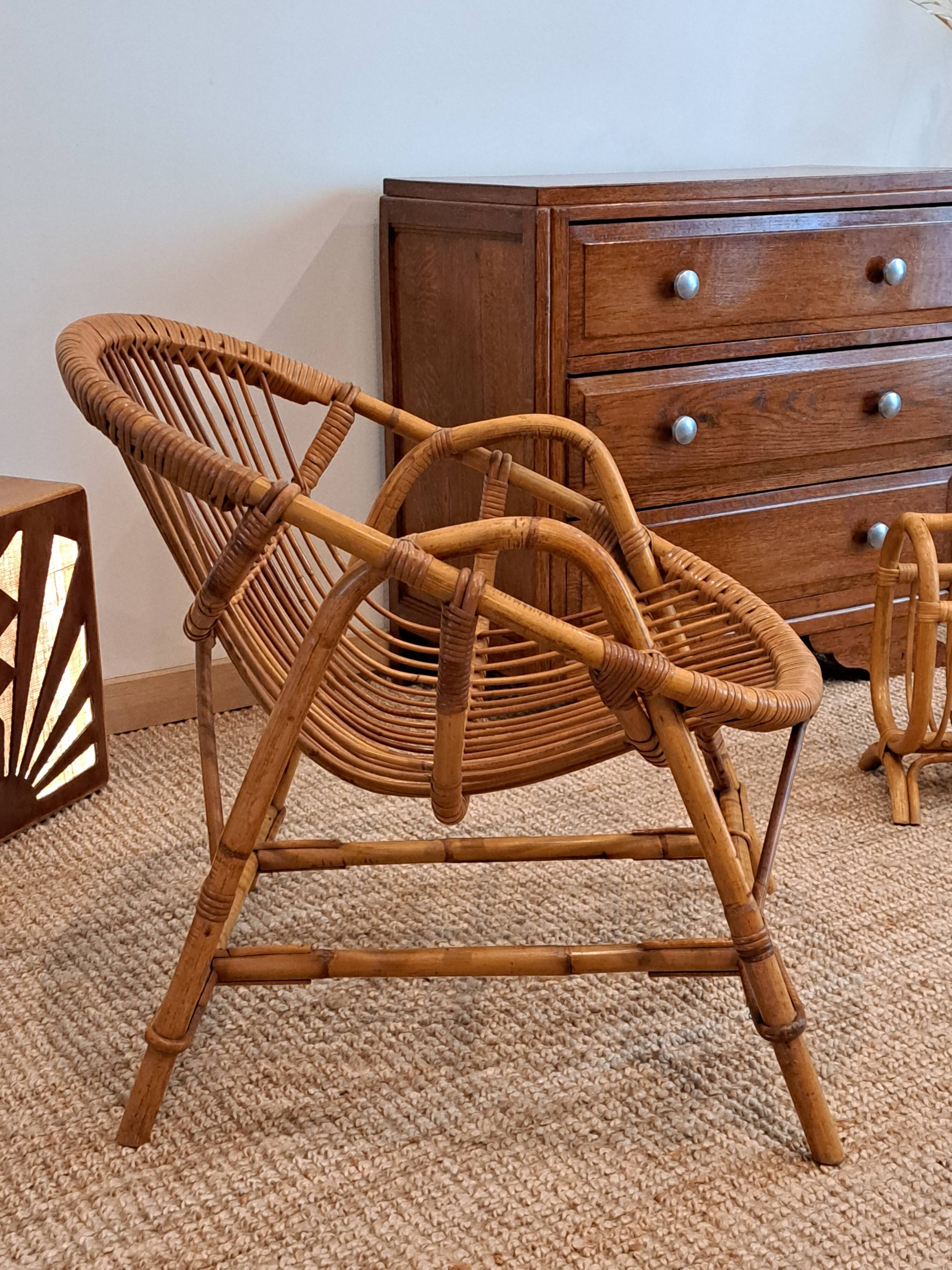Vintage rattan & bamboo armchair from the 60s