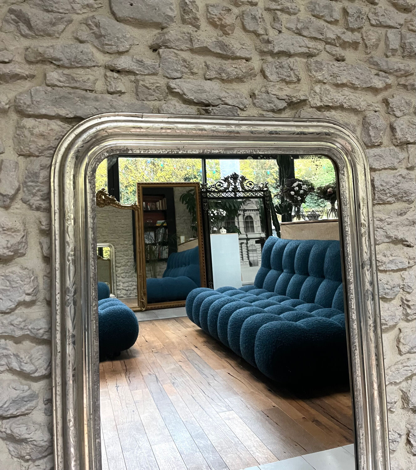 Antique Louis-Philippe mirror 126/80.5cm gilded with silver leaf trumeau