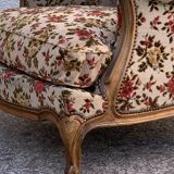 Antique Louis XV style shepherdess armchair in floral flocked fabric