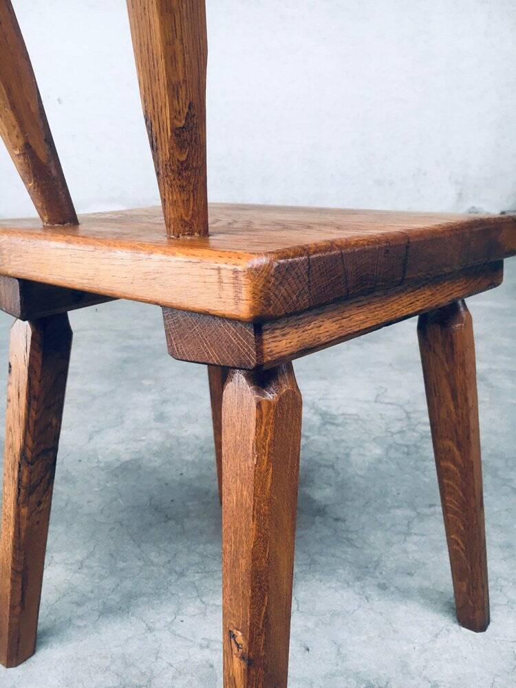 French Folk Art Rustic Dining Chair Set in Oak, 1940s, Set of 6