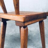 French Folk Art Rustic Dining Chair Set in Oak, 1940s, Set of 6