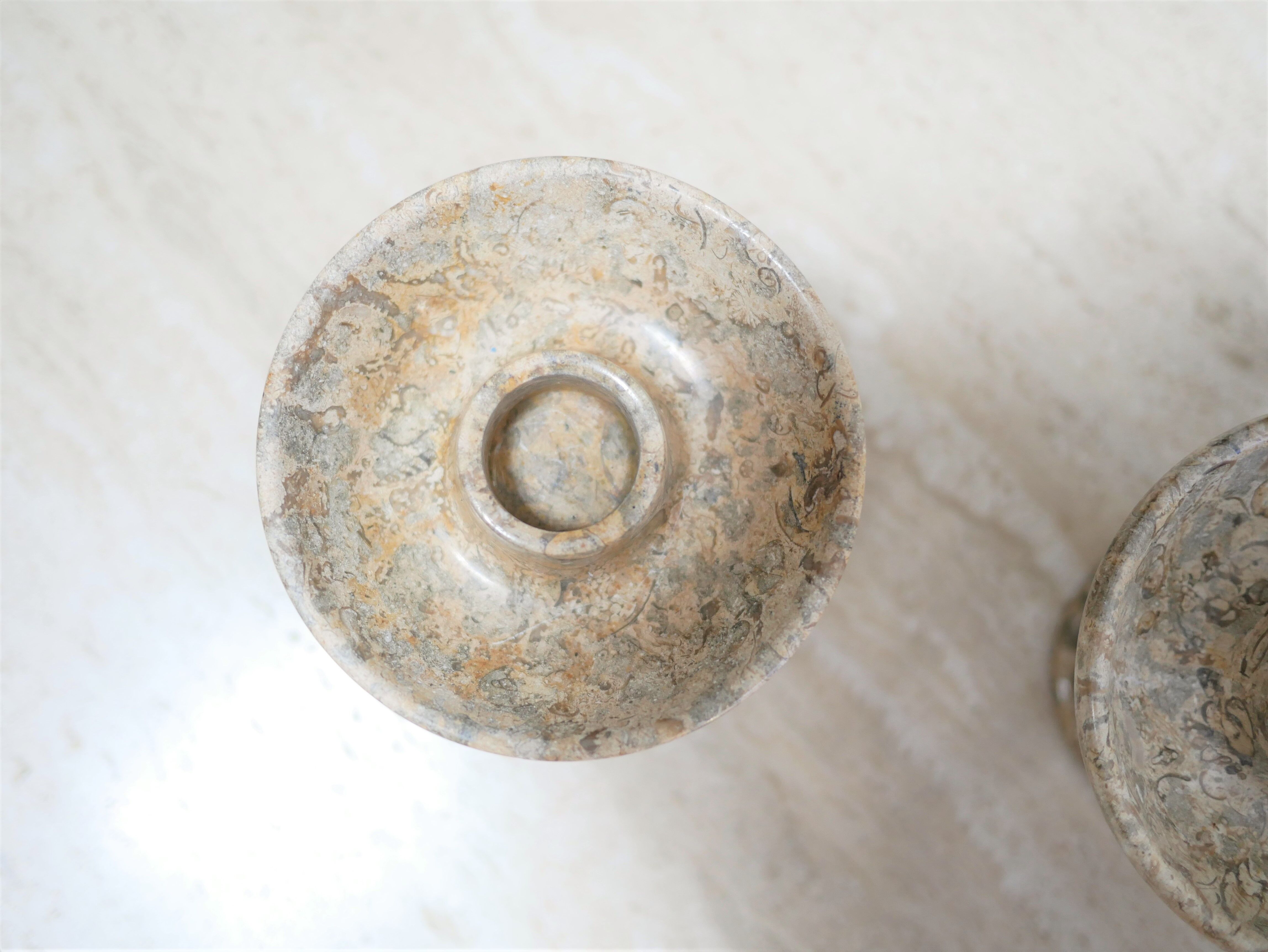 Pair of vintage jasper stone candle holders