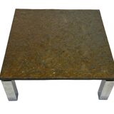 Vintage Square coffee table with slat stone top and chromed steel base - 1960s