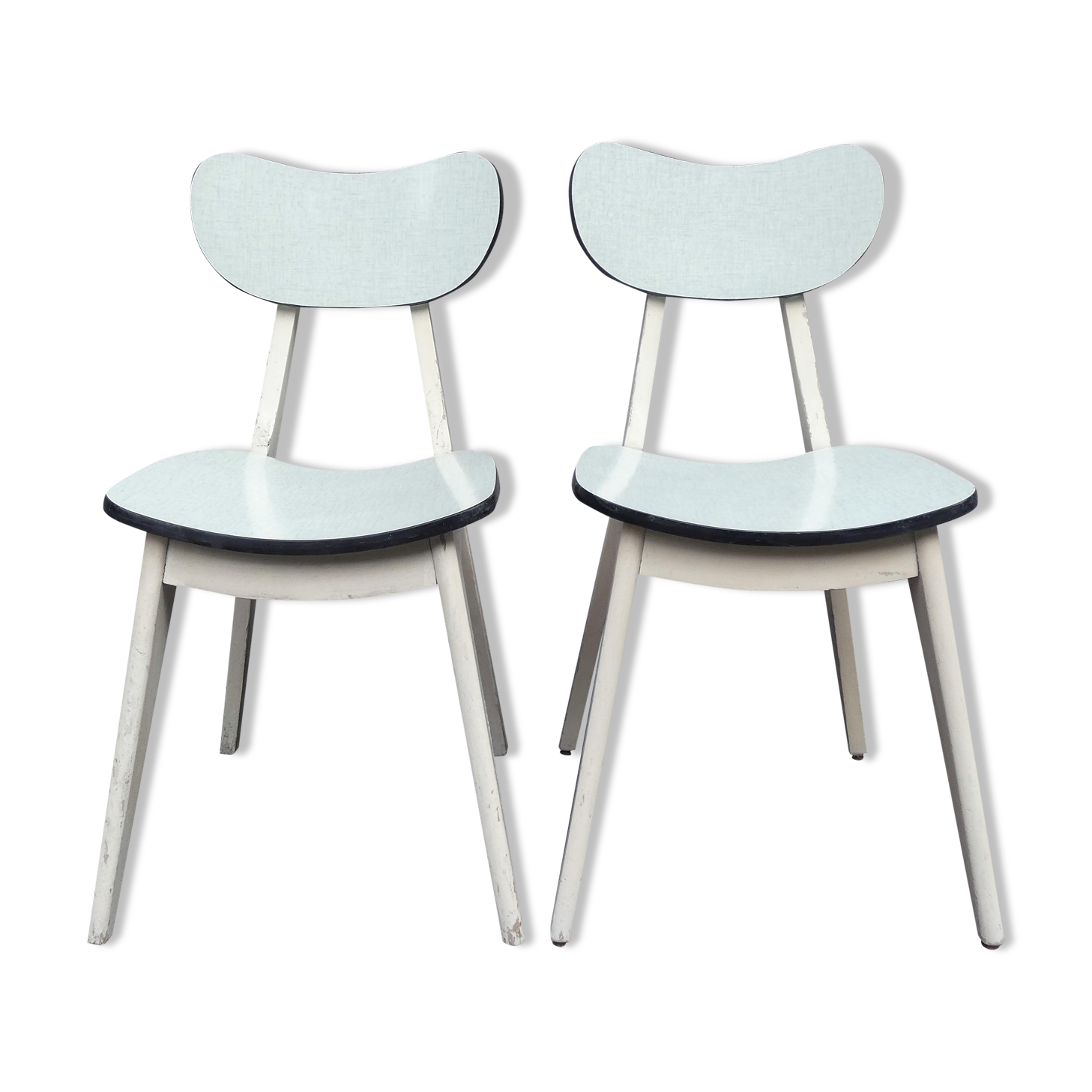 2 chairs in water green formica