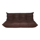 Togo three-seater sofa in dark brown leather by Michel Ducaroy for Ligne Roset