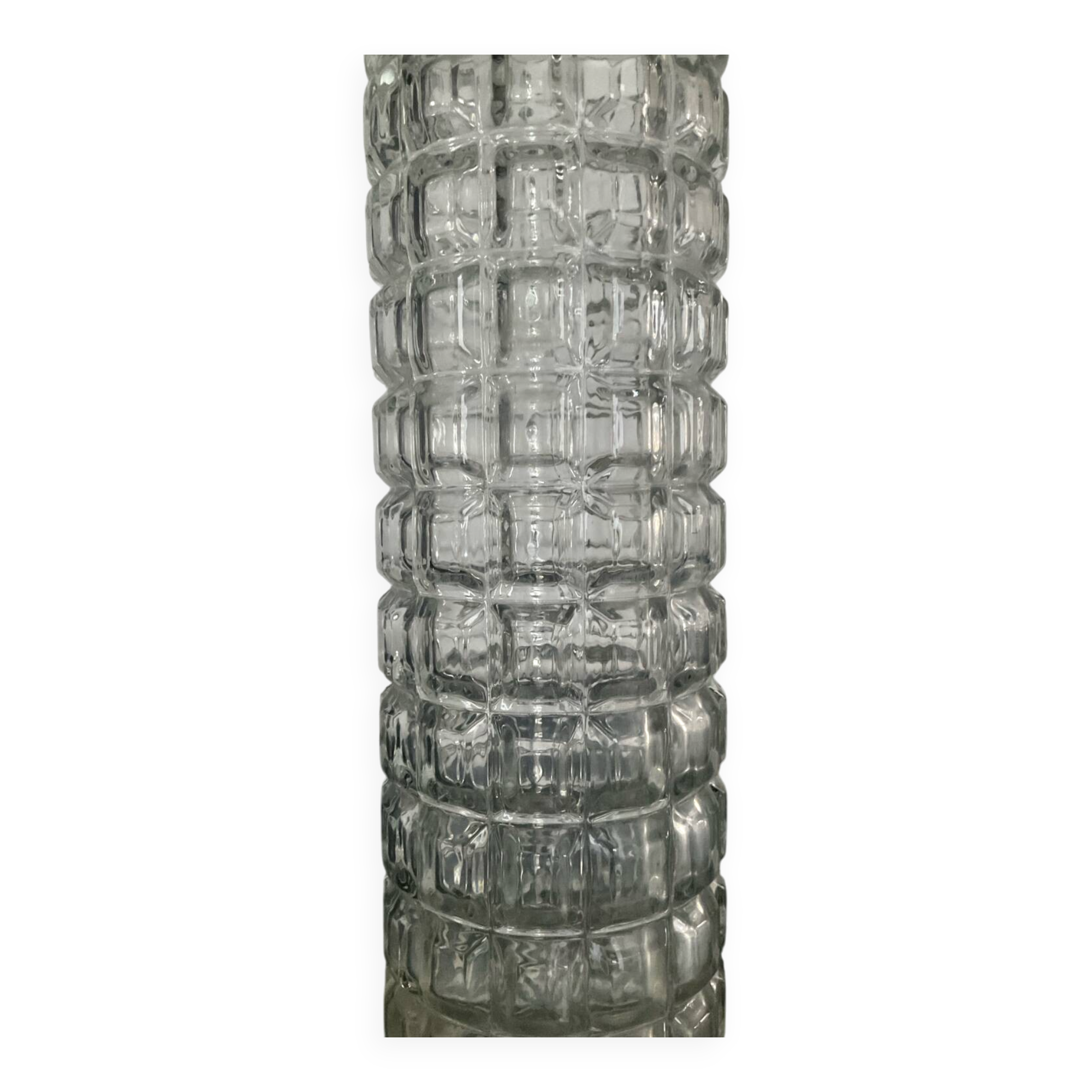 Vintage embossed cylindrical glass vase