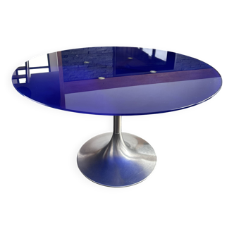 Round glass table (2 tops: blue 130cm and transparent 120cm)