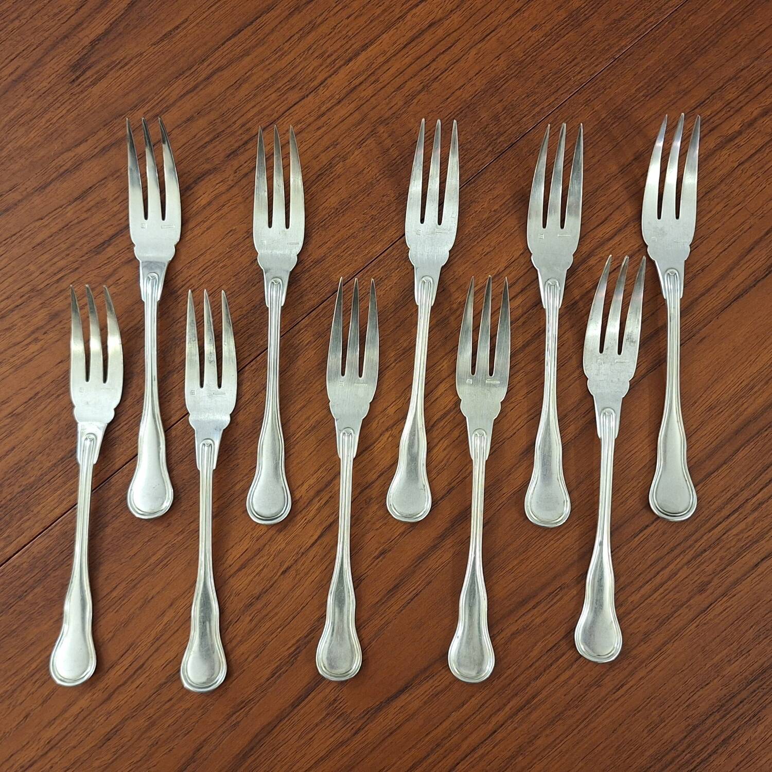 Set of Boulenger silver metal fish forks