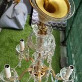 Chandelier with crystal and brass tassels from the 1970s, used condition