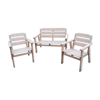 Swedish wooden garden furniture: bench +2 armchairs