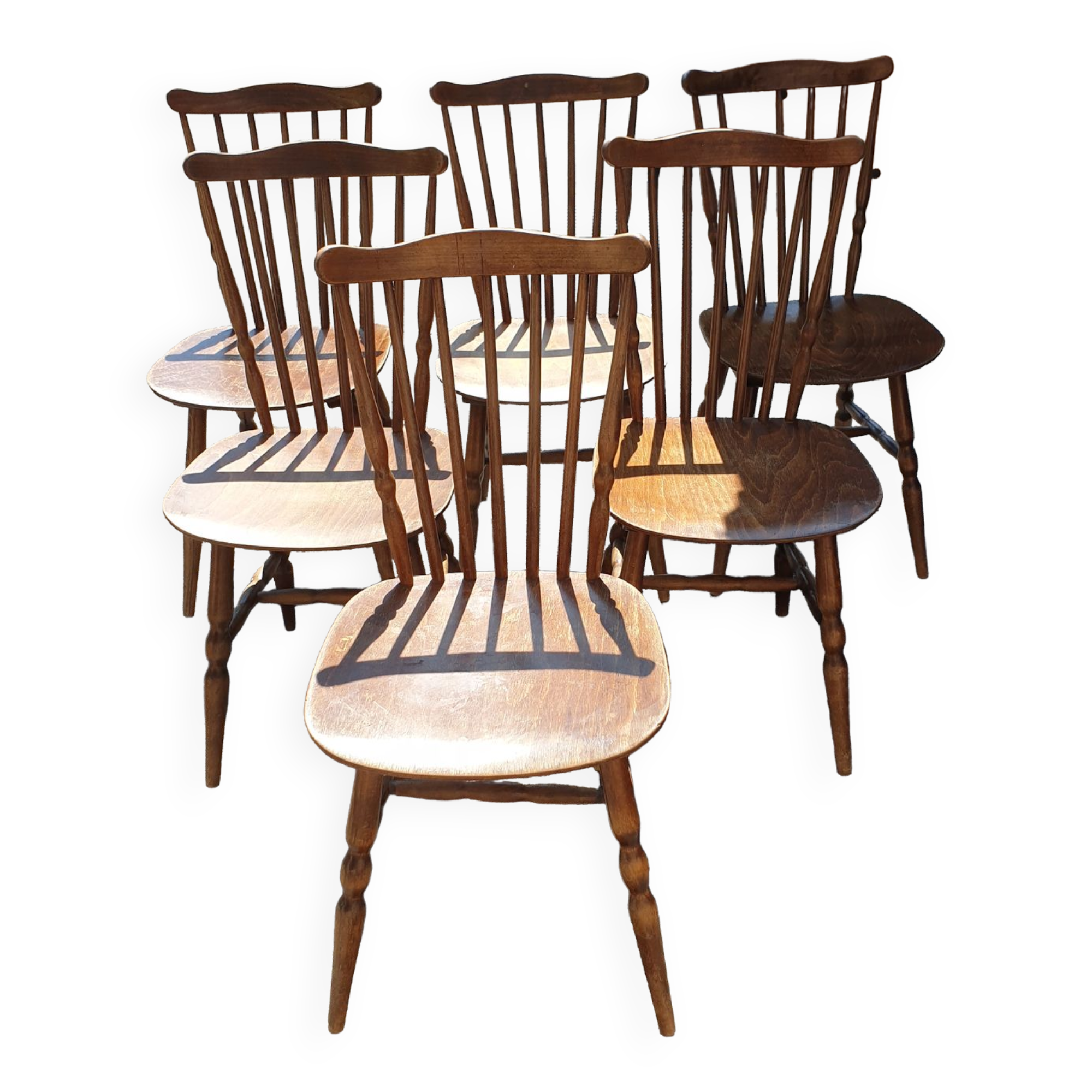 6 seventies wood comb chairs