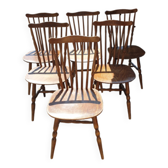 6 chaises peigne bois  seventies