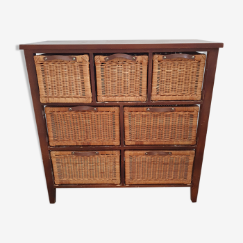 Wood and rattan storage cabinet