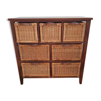 Wood and rattan storage cabinet