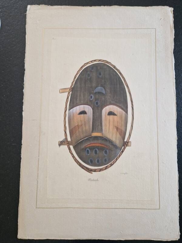 La Roche Laffitte (Born in 1943) Watercolour drawing on silk - Mask