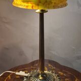 Lampe art nouveau en bronze abat jour pate verre 59x20