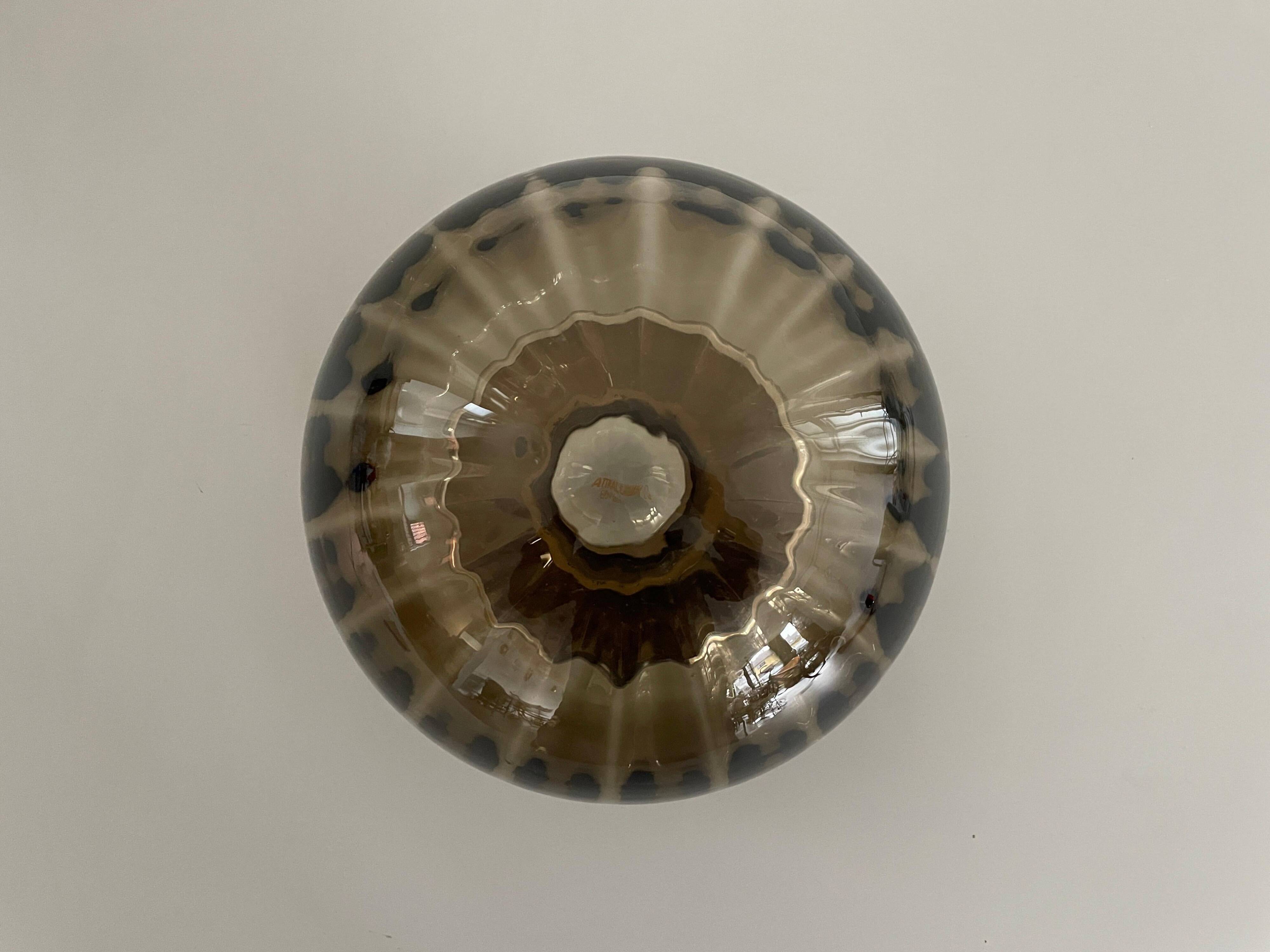 Flush-mounted lamp in chrome and smoked glass by N Leuchten, 1960s, Germany.