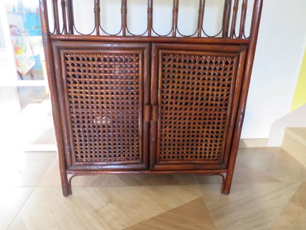 Buffet d’appui bibus rotin tressé 2 portes en cannage-années 60/70 vintage