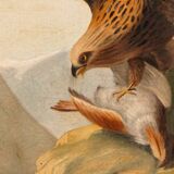 Huile sur toile, aigle et sa proie, 19ème siècle