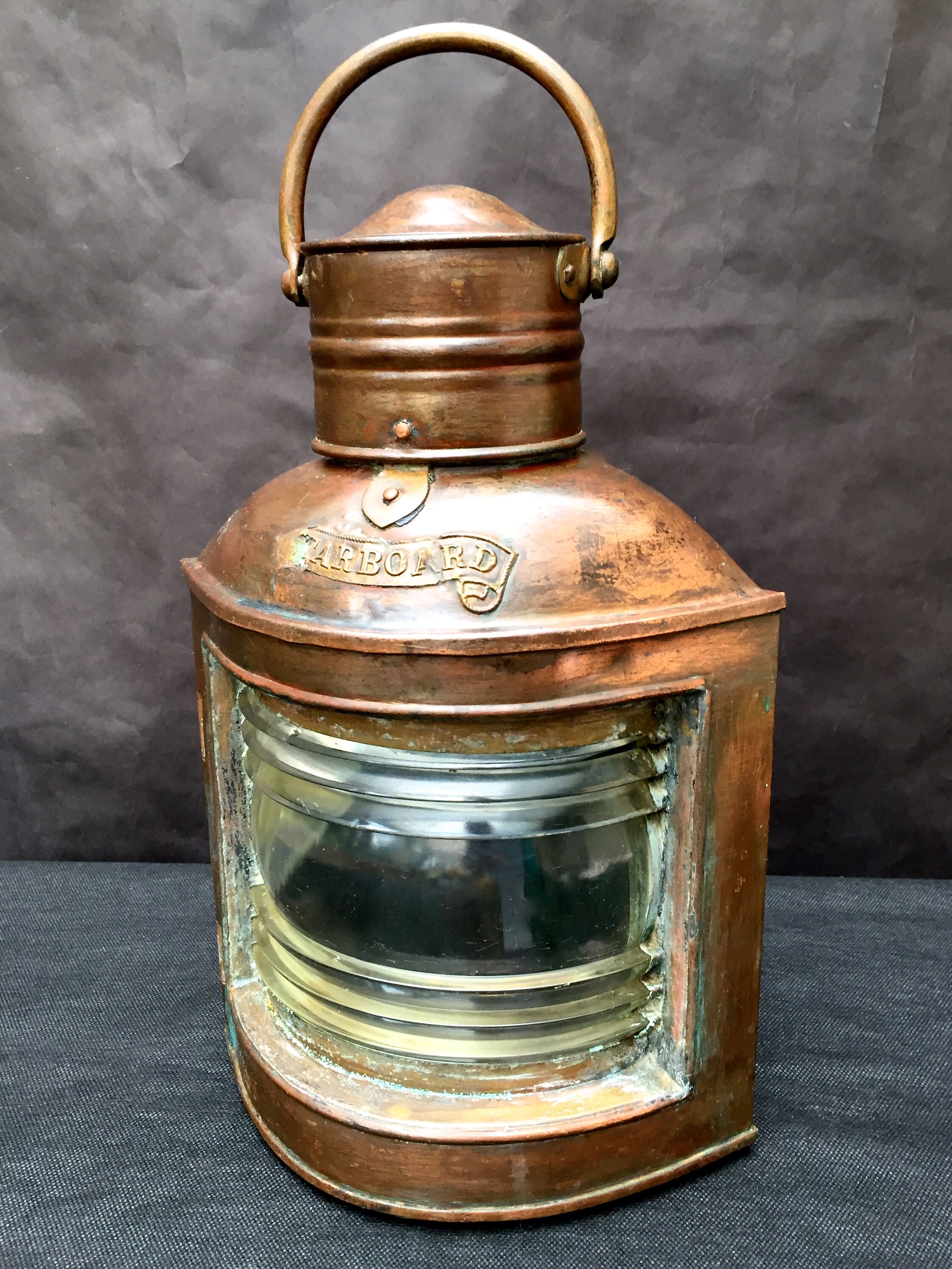 Ancient naval flag lantern in ancient copper semaphore lamp 19th century