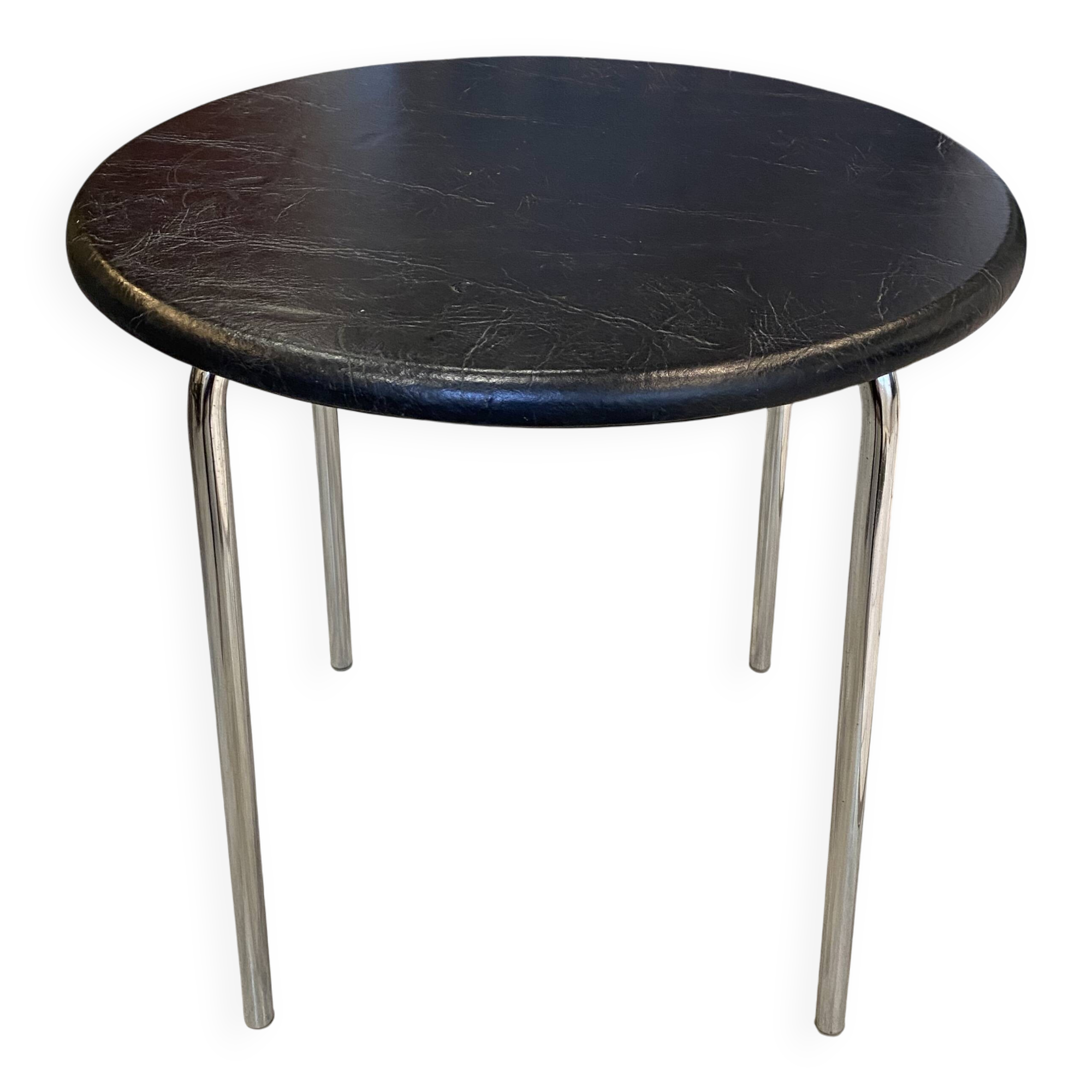 Table d’appoint chrome et skai noir vintage style Bauhaus vintage 1970