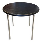 Table d’appoint chrome et skai noir vintage style Bauhaus vintage 1970