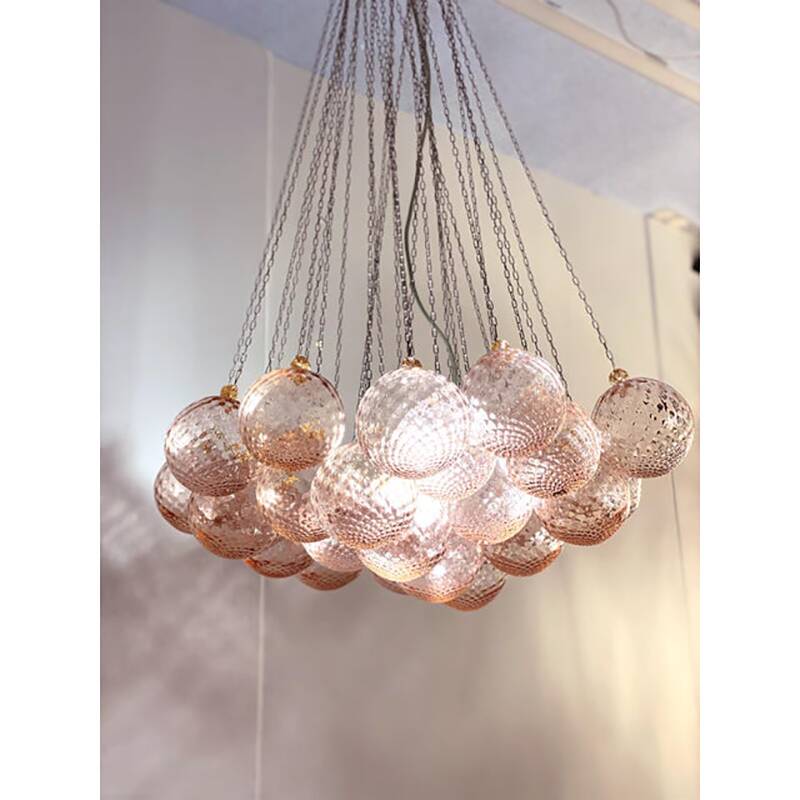 Contemporary Pink “Ballotton” Murano Glass Spheres Chandelier by SimoEng