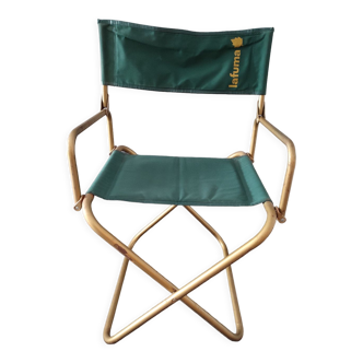 Chaise pliable Lafuma vert vintage camping avec accoudoir