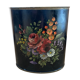 Basket in painted sheet metal Napoleon III signed black background and flowers
