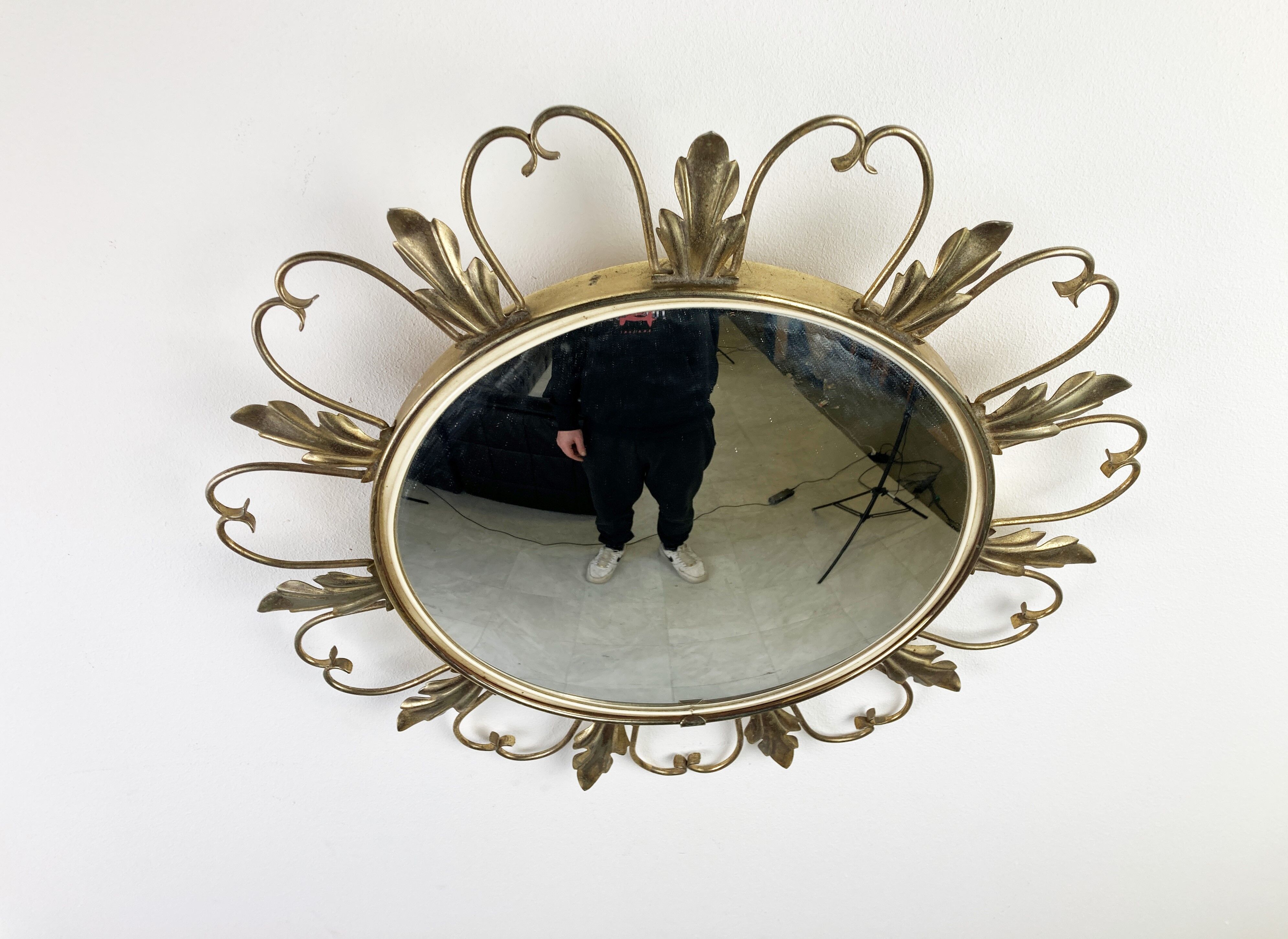 Vintage brass sunburst mirror 46cm