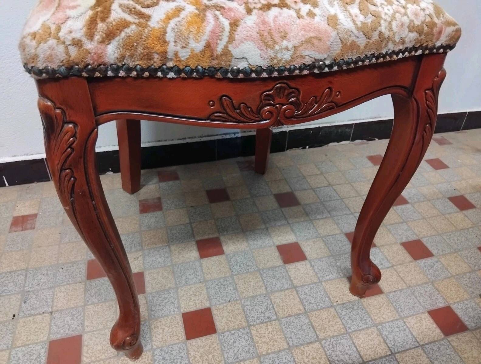 Louis XV Style Chair in Wood and Floral Fabric