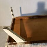 Vintage upholstered chest, white lacquered wooden structure, 1960s-70s