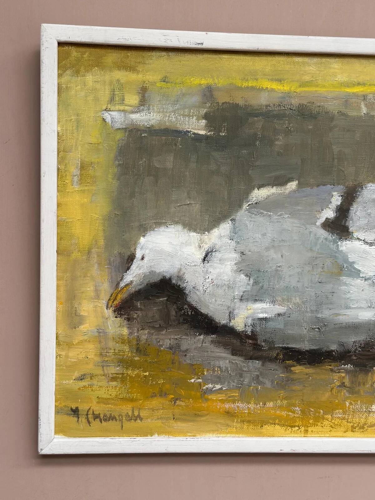 Original Swedish Oil on Canvas – “Seagull” by Ingeborg Stragnell – Signed