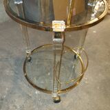 Round table in glass and brass and acrylic columns, 1980