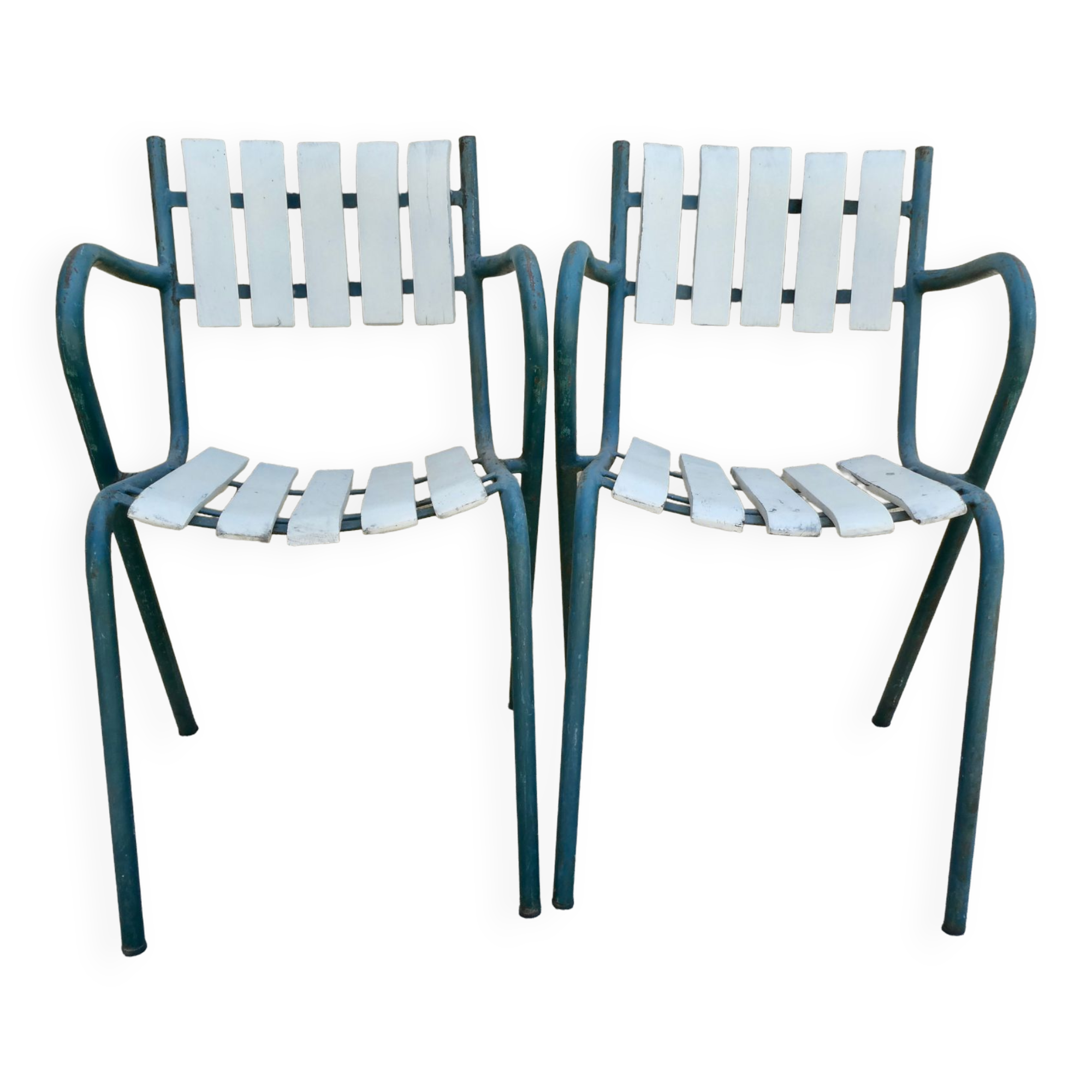 Pair of wooden and metal armchairs from the 60s