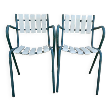 Paire de fauteuils en bois et métal des années 60