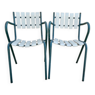 Pair of wooden and metal armchairs from the 60s