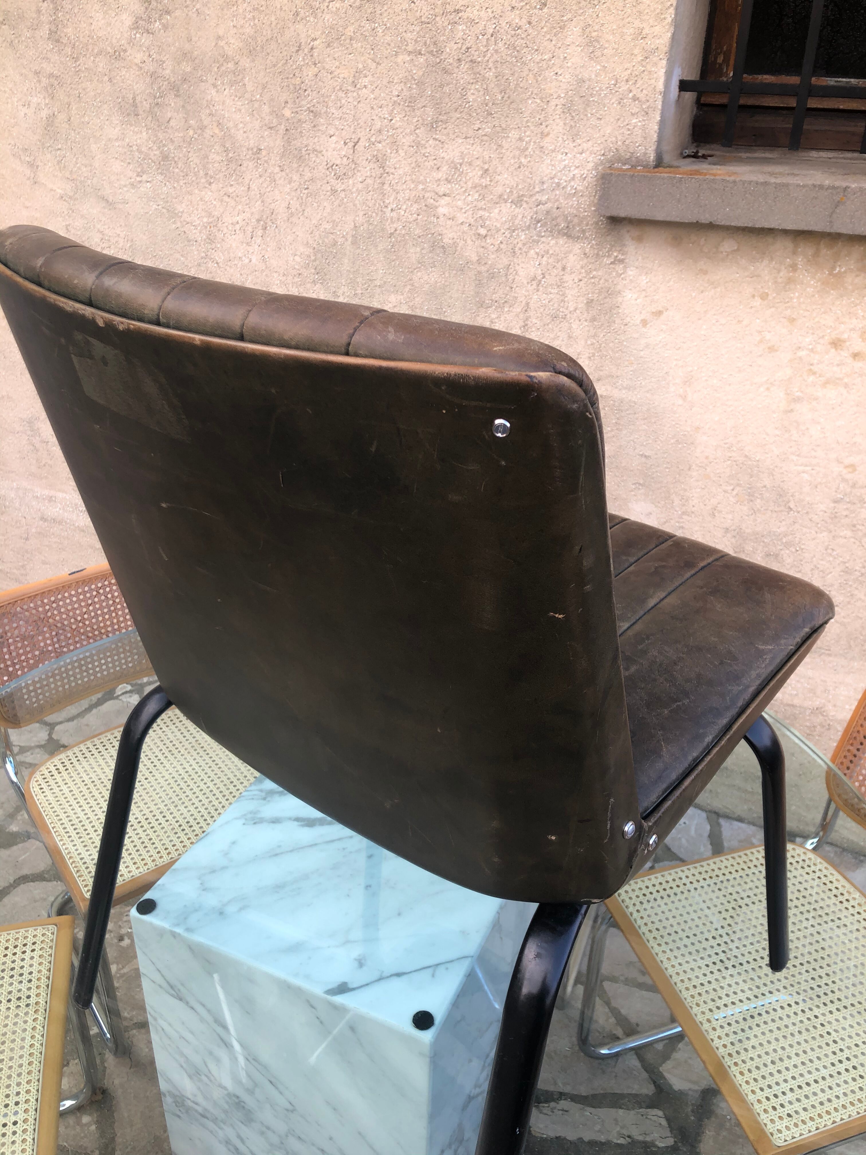 Bronze green leather armchair 1950